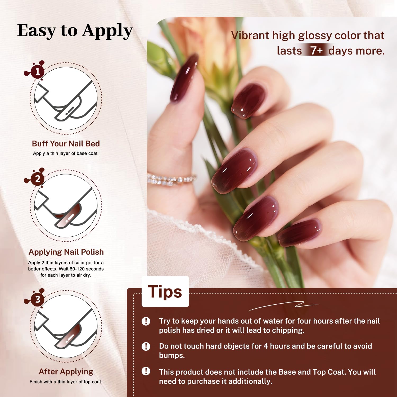 16.5ml Jelly Burgundy Nail Polish Large Volume Quick Dry Nail Polish, Long Lasting Shine, Fingernail Toenail Nail Art DIY Home Travel Nail Art Gift-Velvo Beauty