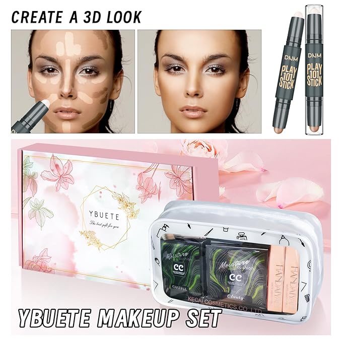 Makeup Kit Set for Women, Makeup Present for Women Teen Girl, Eyeshadow CC Cream Foundation Face Primer, Makeup Brush Sponge, Lipstick, Eyebrow Soap Pencil Mascara Eyeliner Cosmetic bag-Velvo Beauty