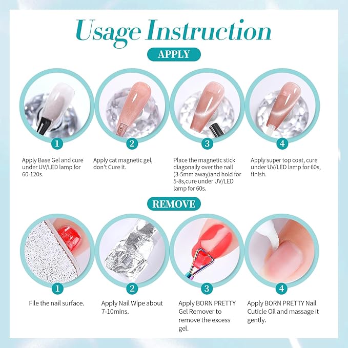 Born Pretty Magnetic Gel Nail Polish Set,Pastel Coral Sea Magnetic Eye Gel Jelly Glass Crystal Magnetic Gel Polish Nail Art Manicure Kit 6PCS-Velvo Beauty