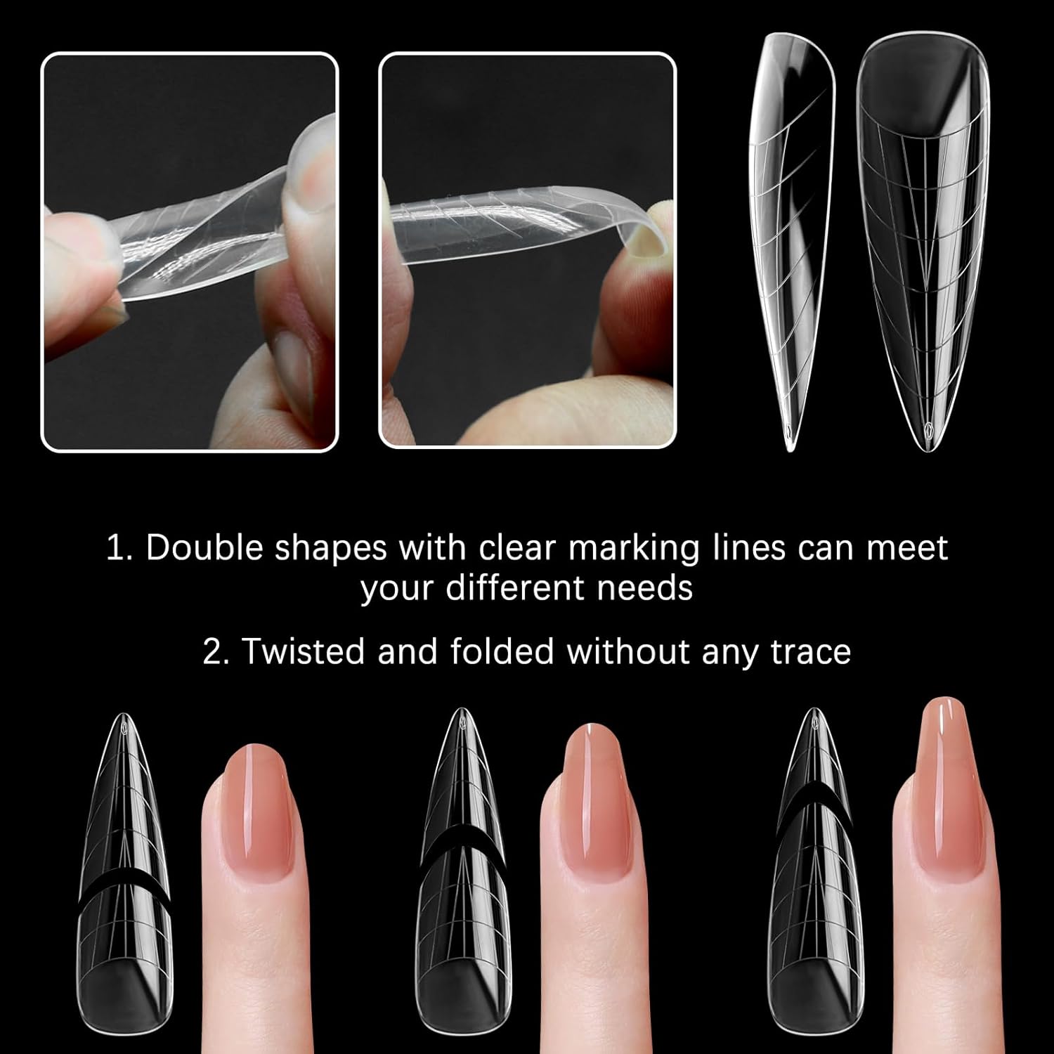 120 Pcs Poly Extension Gel Dual Nail Forms Nail Molds With Scale Builder Coffin Nail for Gel Manicure Nail Art Design Salon DIY at Home (Long Water Drop Dual Nail Forms Set)-Velvo Beauty