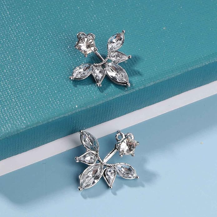 Boho Crystal Lotus Jackets Earrings Gold Crystal Studs Earrings Sparkle Rhinestone Ear Jackets Earrings CZ Ear Climber Earrings Wedding Earrings Jewelry for Women and Girls-Velvo Beauty