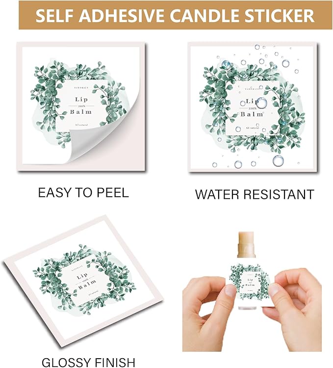 CRASPIRE 80Pcs 8 Styles Labels for Lip Balm Coated Paper Paster Tropical Plants Square Tubes Lip Balm Labels Stickers Natural Homemade Self-Adhesive Stickers Logo for Containers Cosmetics Lipsticks-Velvo Beauty