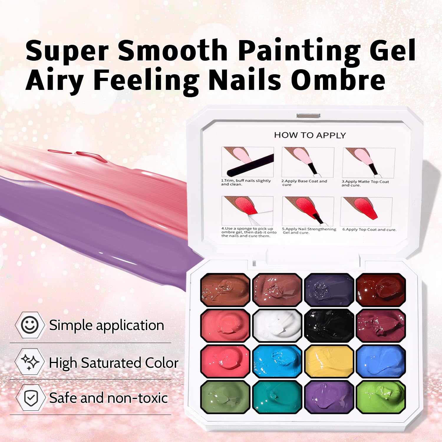 Sponge Pat Paint Nail Gel, Ombre Nails Gradient Gel Nail Blush Blooming Aura Nails Drawing Stripper Floral Painting DIY Nail Art, No Wipe, UV/LED Curing (16 Colors B)-Velvo Beauty