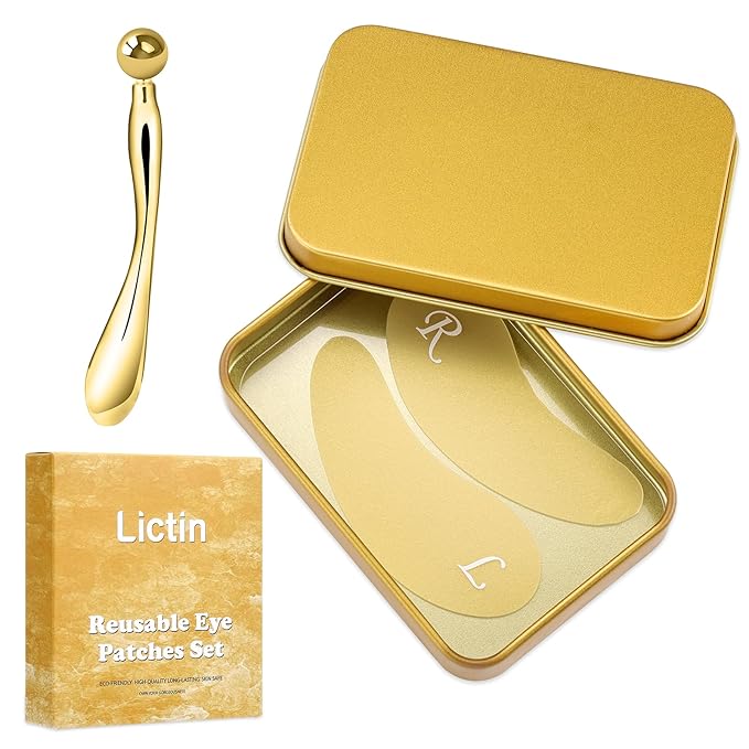 Lictin Reusable Eye Patches, Silicone Under Eye Patches with Lifting Effect to Relieve Wrinkles and Fine Lines, Pair with Metal Eye Cream Applicator,Tin Case-Velvo Beauty