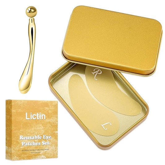 Lictin Reusable Eye Patches, Silicone Under Eye Patches with Lifting Effect to Relieve Wrinkles and Fine Lines, Pair with Metal Eye Cream Applicator,Tin Case-Velvo Beauty
