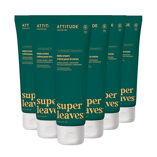 ATTITUDE Body Cream, Moisturizer for Dry Skin, EWG Verified, Vegan & Dermatologist-Tested, Deep Hydration, Orange Blossom & Eucalyptus Scent, 8 Fl Oz (Pack of 6)-Velvo Beauty