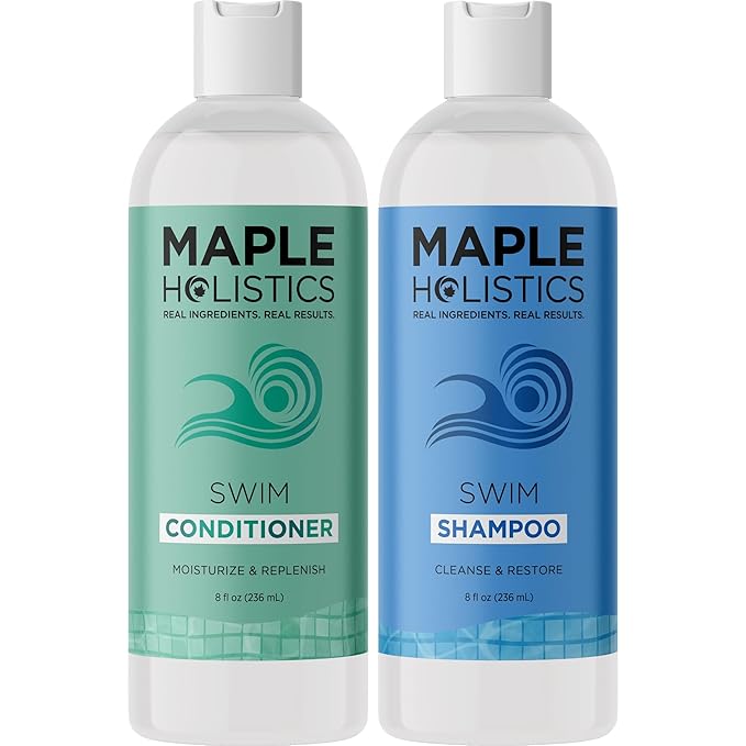 After Swim Shampoo and Conditioner Set - Chlorine Shampoo and Conditioner for Swimmers with Tea Tree and Rosemary Oil - Clarifying Shampoo for Hard Water Chlorine and Saltwater with Replenishing Oils-Velvo Beauty