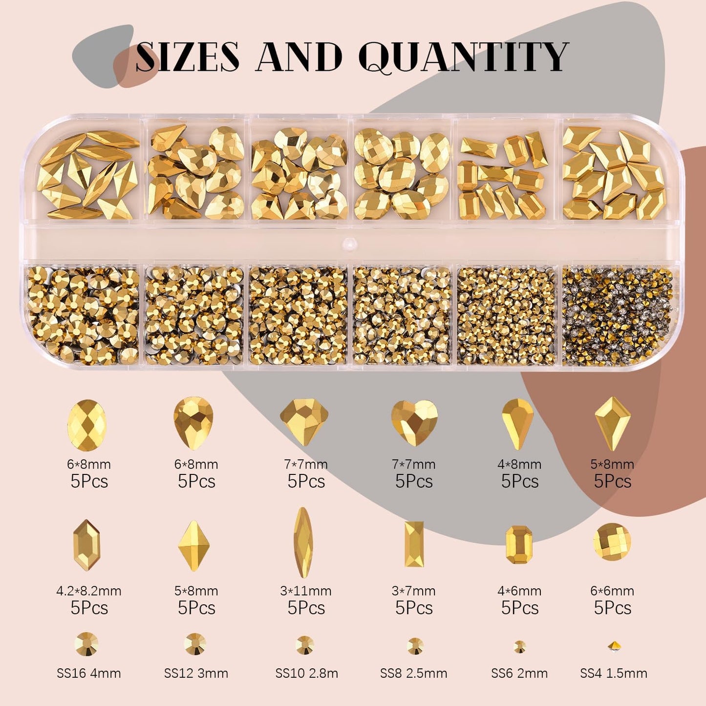 2060Pcs Mineral Gold Glass Nail Rhinestones 60Pcs Multi Shapes Flatback Nail Gems + 2000Pcs 1.5-4mm Round Crystal with Rhinestones Glue Gel, Manicure Nail Charms Diamond Gemstones for Nail Art-Velvo Beauty