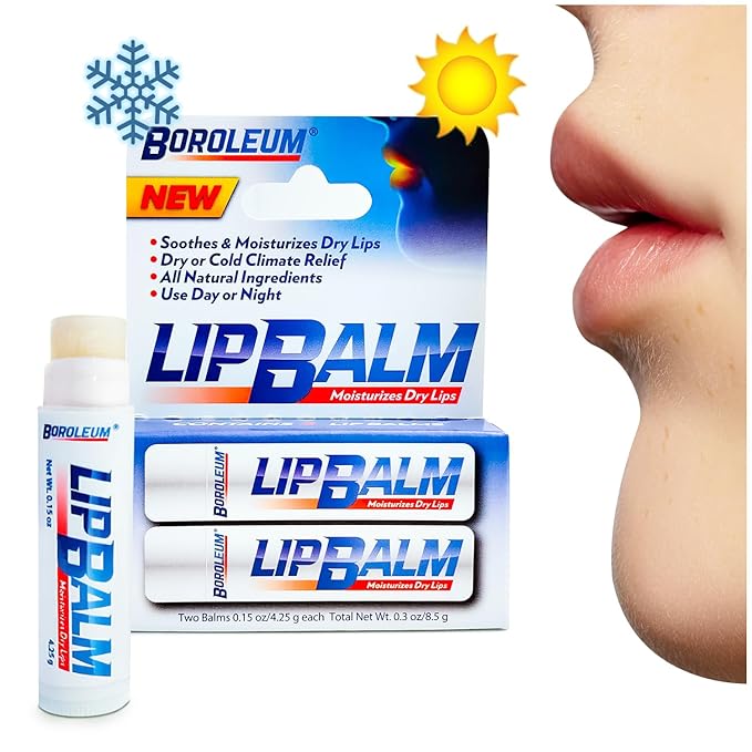 Natural Lip Balm by Boroleum | Best Chapped Lip Moisturizer for Dry Cracked Lips | All Natural Ingredients for Men Women and Kids | 4.25 gr. Tubes, 2 Lip Balms Per Pack-Velvo Beauty