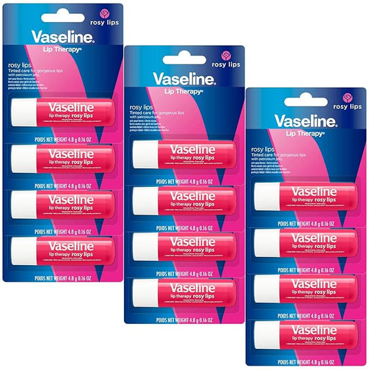 Vaseline Lip Therapy Rosy Lips - Hydrating Lip Balm Pack, Vaseline Stick, Lip Moisturizer for Dry Lips, 0.16 Oz Each (Pack of 12)-Velvo Beauty