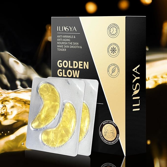 ROUSE Under Eye Patches (20 Pairs), 24K Gold Collagen Anti-Wrinkle Eye Mask Golden Anti-Aging Smooth Eye Pads for Dark Circles Puffy Eyes Moisturizing Nourishing-Velvo Beauty