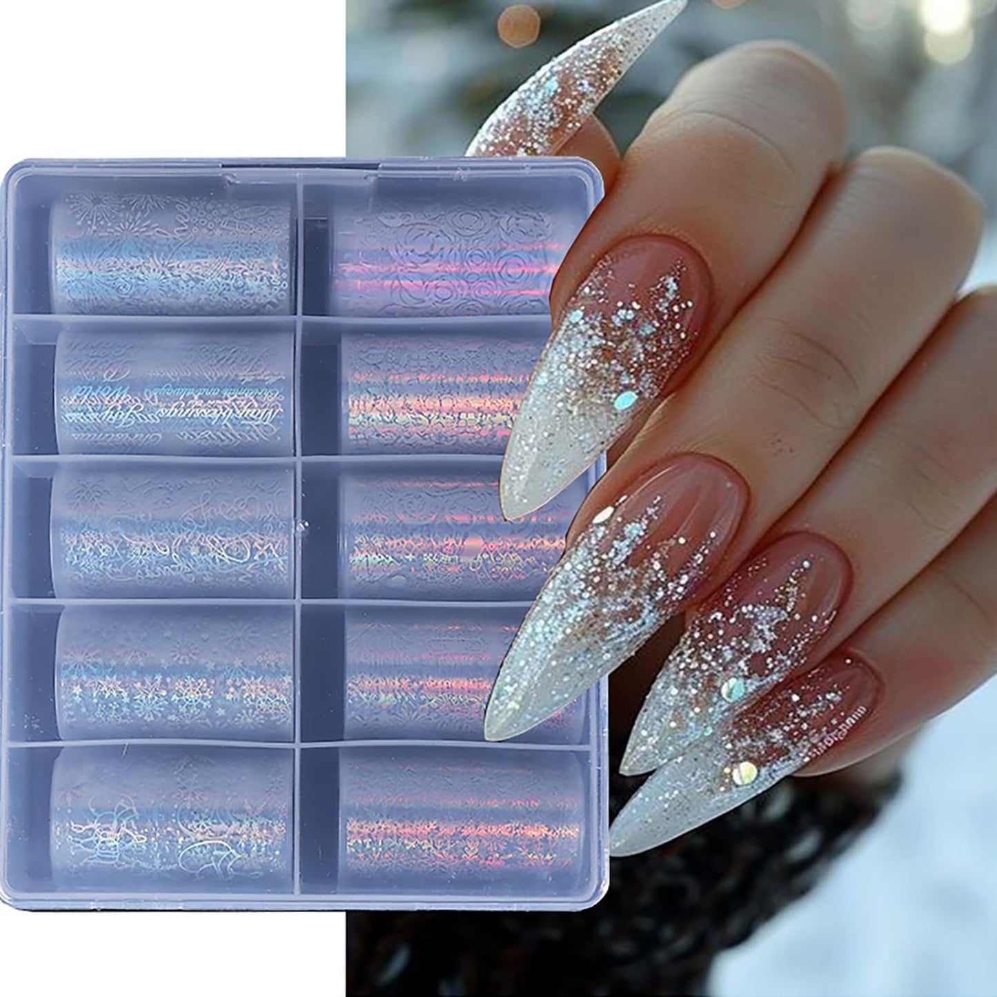 10 Rolls Christmas Nail Foils Transfer Nail Art, Snowflake Nail Transfer Foil Stickers Christmas Theme Design Nails Supplies Christmas Tree Snowman Santa Claus Manicure Decals Cute Nails Accessories-Velvo Beauty