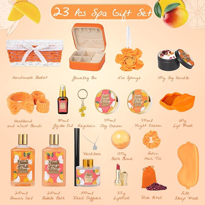 Mothers Day Gifts for Mom - 23-Piece Tropical Bath & Body Basket Set for Women, Spa Gift Basket with Shower Gel, Bath Bomb | Christmas Valentine's Birthday Gift All Occasion Holiday Gift Idea for Her-Velvo Beauty