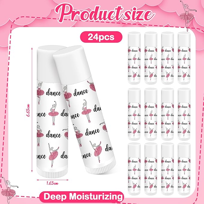 24 Pack Dance Theme Ballet Lip Balms Bulk Moisturizing Lip Balms Back To School Gift Ballet Gifts Lip Balm Christmas Thanksgiving Day Dance Party Thanks Gift for Dancer Girl Woman-Velvo Beauty
