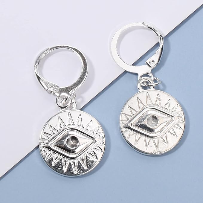 Evil Eye Coin Earrings Silver Disc Drop Earrings Evil Eye Hoop Earrings Vintage Lucky Charm Earrings Jewelry for Women and Girls-Velvo Beauty