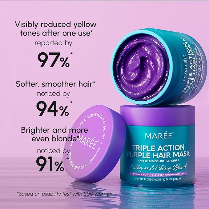 MAREE Purple Hair Mask - Toner for Blonde Hair - Purple Conditioner for Color Treated - Brassy, Bleached, Highlighted, Platinum, Ash and Silver - with Keratin – Matizador Para Cabello Rubio-Velvo Beauty