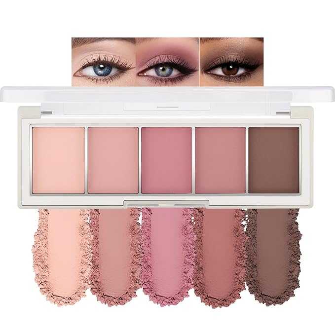 Erinde 5 Colors Matte Eyeshadow Palette Makeup, Natural Classic Nude Neutral Nude Brown Eye Shadow, Long Wearing Waterproof Everyday Eye Makeup for Brown Eyes, Romantic Peach Mauve Eyeshadow, 04-Velvo Beauty