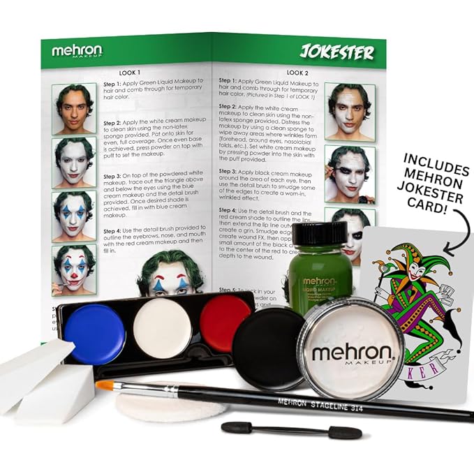 Mehron Makeup Premium Character Kits| Makeup Kits for Halloween & Cosplay| Made in the USA | Complete Makeup Kit | Includes all Makeup, Tools, & Instructions on How to Create the Look | (Jokester)-Velvo Beauty