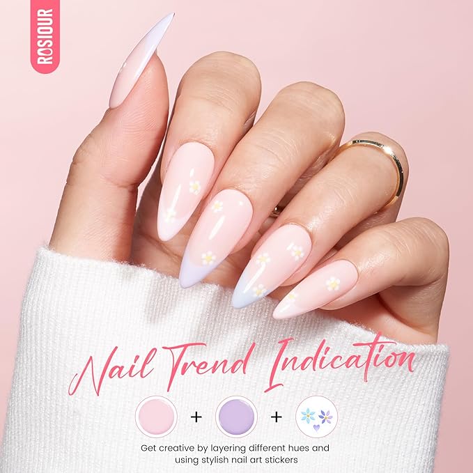 Gel Nail Polish Kit with U V Light, Hema-Free Light Baby Pink Blue Purple Nude Pink Summer Gel Polish Set with Base & Top Coat Chrome Nail Powder, 4 Colors Mini Salon Nail Art Starter Gift for Women-Velvo Beauty