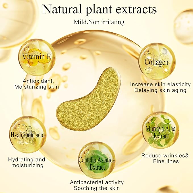 Under Eye Patches(15 Pairs), 24K Gold Eye Mask for Dark Circles, Puffy Eyes and Wrinkles, with Hyaluronic Acid & Collagen-Velvo Beauty