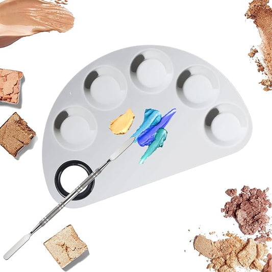 Makeup Mixing Palette, Premium Stainless Steel Cosmetic Makeup Palette with Spatula Tool, Nail-art Cosmetic Palette for Mixing Cosmetic/Nail Polish/Pigment (Semicircle)-Velvo Beauty