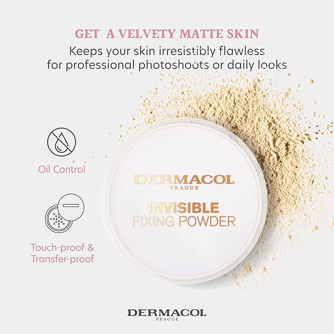 Dermacol - Invisible Fixing Face Powder, Touch-proof Translucent Setting Powder for Oily Skin & Other Skin Types, Loose Powder Makeup, Frangrance-Free Matte Powder with Powder Puff, Light, 13.5 g-Velvo Beauty