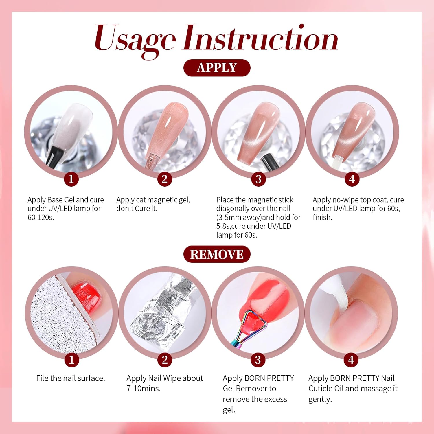 Born Pretty Cat Magnetic Eye Gel Nail Polish,Red Magnetic Gel Polish Fair Maiden Cat Magnetic Eye Gel Manicure Nail Art DIY 15ml-Velvo Beauty