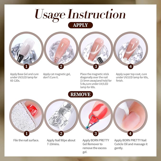 Born Pretty Cat Magnetic Eye Gel Nail Polish, 6 Colors Retro Magnetic Glitter Gel Polish Set Silver Pink Red Nail Polish Kit Soak Off LED Nail Art DIY Salon Gift-Velvo Beauty