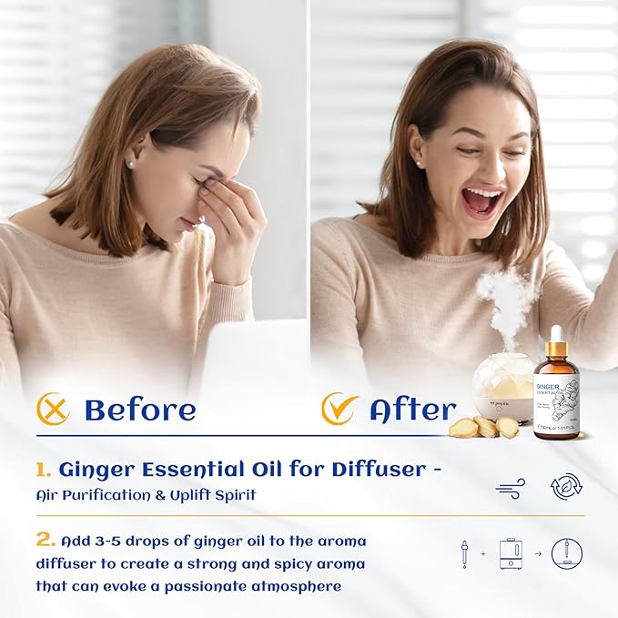 HIQILI 1 Fl Oz Ginger Oil, 100% Pure Natural Ginger Essential Oil for Hair, Massage, Skin - 30ml-Velvo Beauty