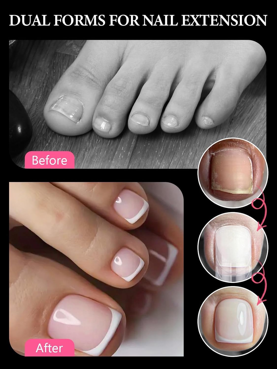 EBANKU Poly Gel Toenail Kit, Toe Dual Nail Forms Reusable Poly Gel Nail Kit for Toe Nail Extension Gel Press on Toe Nail Tips Poly Gel Toenail Forms for Women Pedicure Tools, 120PCS, 120 Sizes-Velvo Beauty