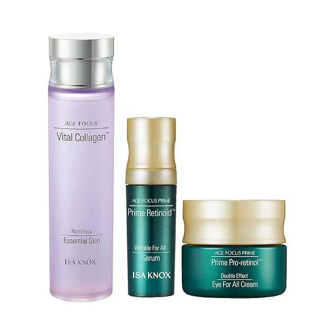 ISA KNOX AGE FOCUS VITAL COLLAGEN Emulsion, PRIME Wrinkle For All Serum & PRIME Eye For All Cream (177 ml/5.99 fl oz) - Korean Skin Care by LG Beauty. Vitamins C, B12 & E.-Velvo Beauty