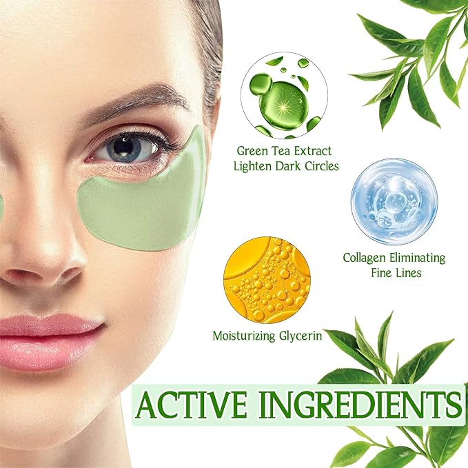 Under Eye Patches for Dark Circles and Puffiness, 60 Pcs Green Tea Collagen Eye Mask, Hydrating Eye Patches for Puffy Eyes Wrinkle Treatment, Eye Gel Pads Self Eye Skin Care Gifts for Women-Velvo Beauty