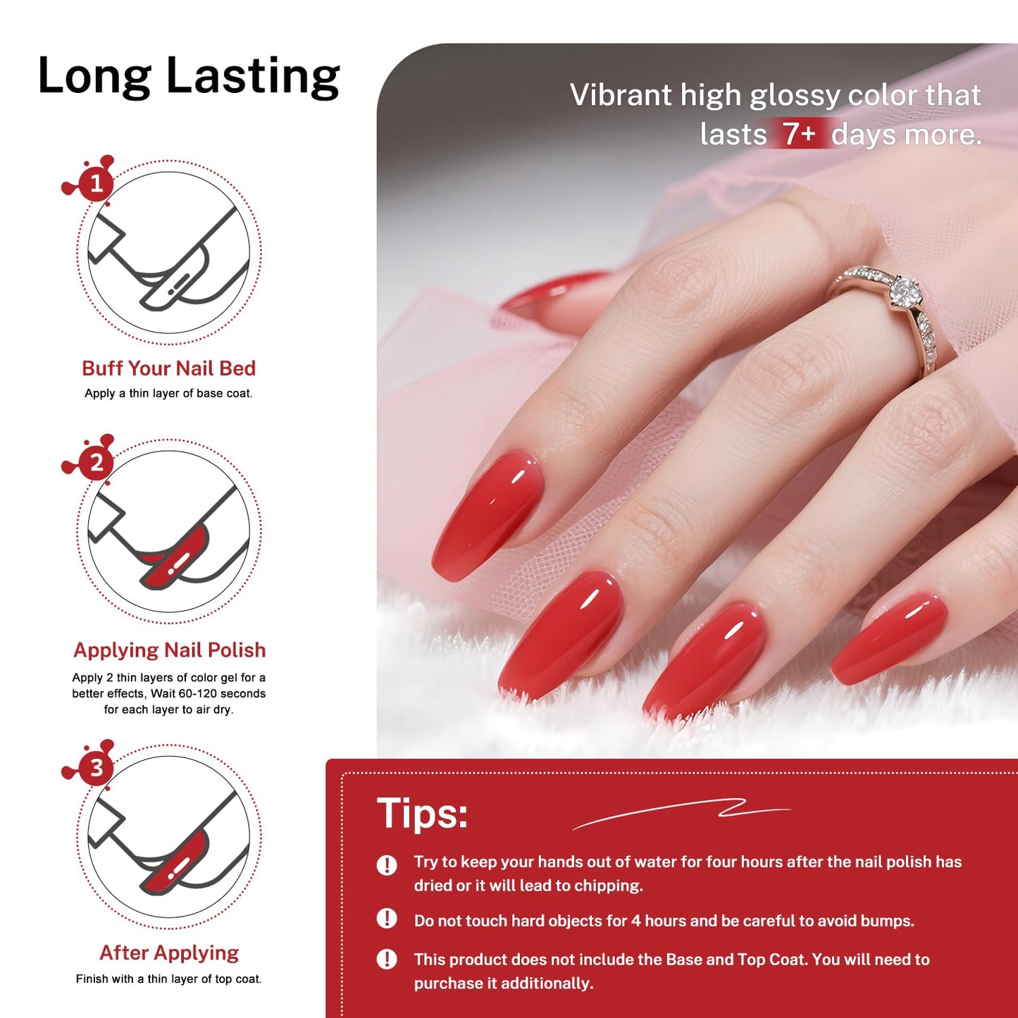 16.5ml Red Nail Polish Large Volume Quick Drying Nail Polish, Fast Drying and Long Lasting Color Nail Art DIY Home Manicure Gift for Women-Velvo Beauty