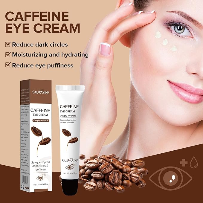 Caffeine Eye Cream for Dark Circles, Under Eye Treatment Eye Cream with Caffeine Anti Aging Wrinkles Lifting Firming Moisturizer Tightening Eye Cream 20ML-Velvo Beauty