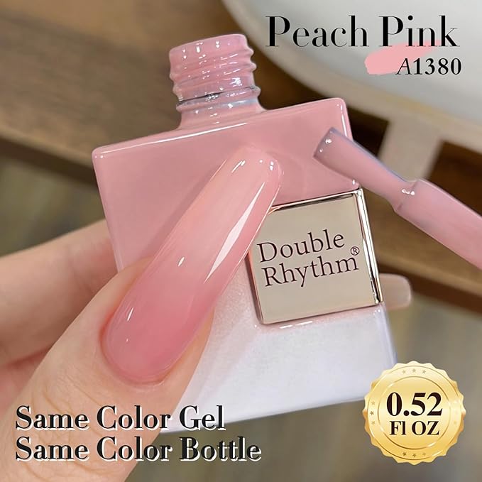 Double Rhythm 0.50 OZ Translucent Gel Polish Same Color Same Bottle Sheer Pastel Neutral Natural Milky 15 ML Jelly UV Nail Art DIY at Home (Jelly Rose Pink-A1380)-Velvo Beauty