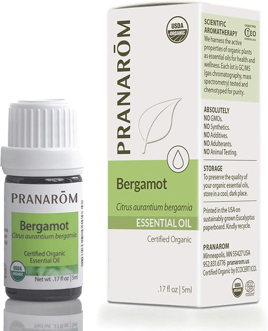 Pranarom USDA Certified Organic Bergamot Essential Oil (5ml), 100% Pure Undiluted Therapeutic Grade from Italy for Aromatherapy, Diffuser, Uplifting Scent, Immune Support, Relaxation, Sleep-Velvo Beauty