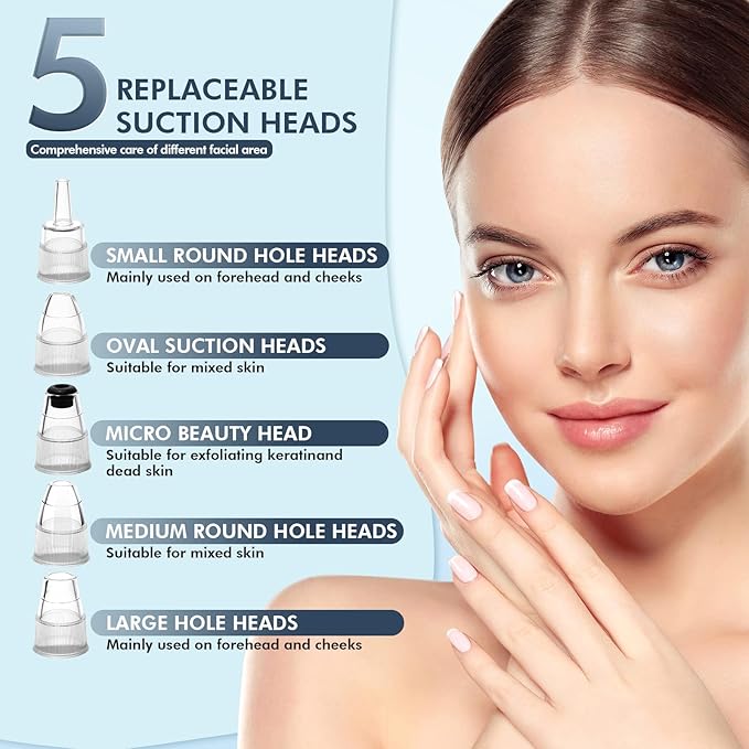 Blackhead Remover Pore Vacuum, Upgraded Black Head Remover for Face, Electric Acne Comedone Whitehead Extractor Tools-5 Suction Power, 5 Probes, USB Rechargeable Pimple Popper Tool Kit-Velvo Beauty