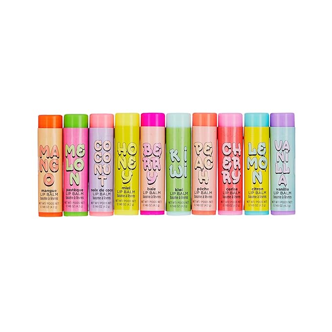 Expressions 10pc Fruity Lip Balm Collection - Hydrating Lip Balms Infused w/Fresh Fruity Flavors - Vitamin Enriched Nourishing Lip Balm Set-Velvo Beauty