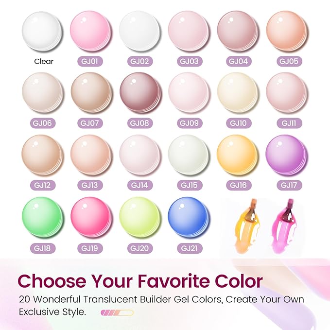 JODSONE Builder Gel Nail Kit with U V Light Base Top Coat 21 Colors High Shine Builder Gel and 100 PCS Extension Stickers-Velvo Beauty