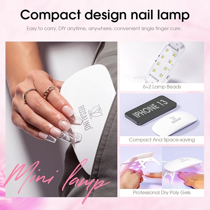 ROSALIND Poly Nail Gel Kit -12 Colors + Nail Art Accessories kit Clear Nude Poly Nails Gel Kit Starter Kit With Slip Solution Pro Nude Pink Nail Extensions Gel Set with Mini UV Lamp-Velvo Beauty