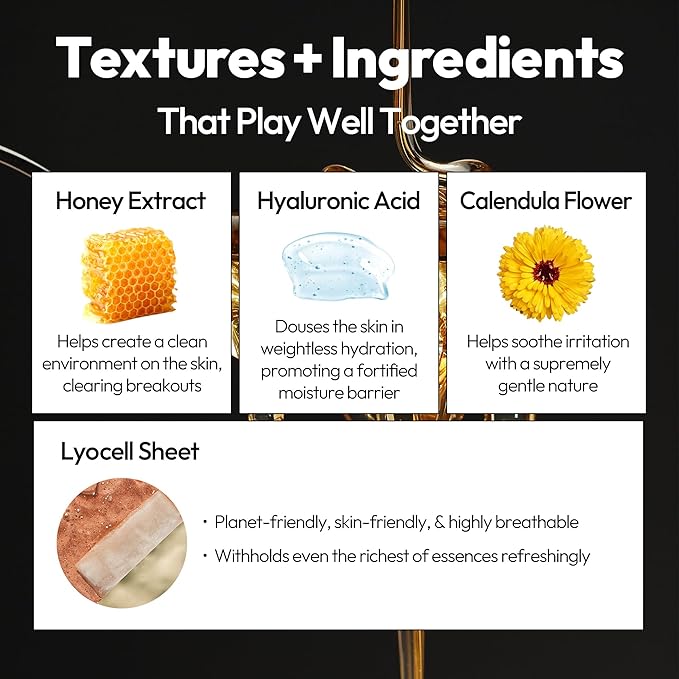 LAPCOS Honey Sheet Mask, Daily Face Mask with Hyaluronic Acid and Antioxidants to Hydrate and Tighten Dry Skin, Korean Beauty Favorite, 5-Pack-Velvo Beauty