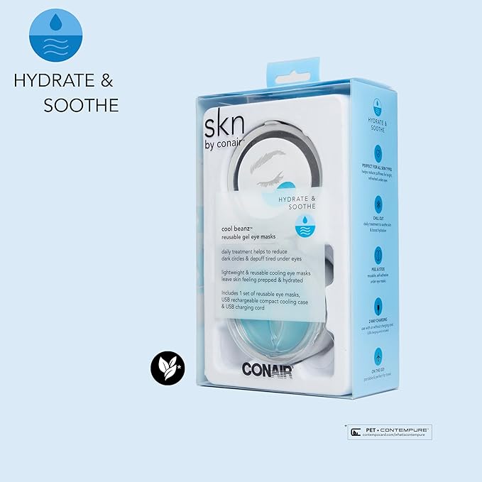 skn by conair Cool Beanz Reusable Under Eye Patches, Rechargeable Cooling Eye Mask to Reduce Dark Circles and Puffiness, and Refresh Tired Eyes-Velvo Beauty