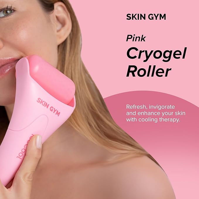 SKIN GYM CryoGel Pink Roller, Cooling Facial Tool for Puffiness and Skin Firming-Velvo Beauty