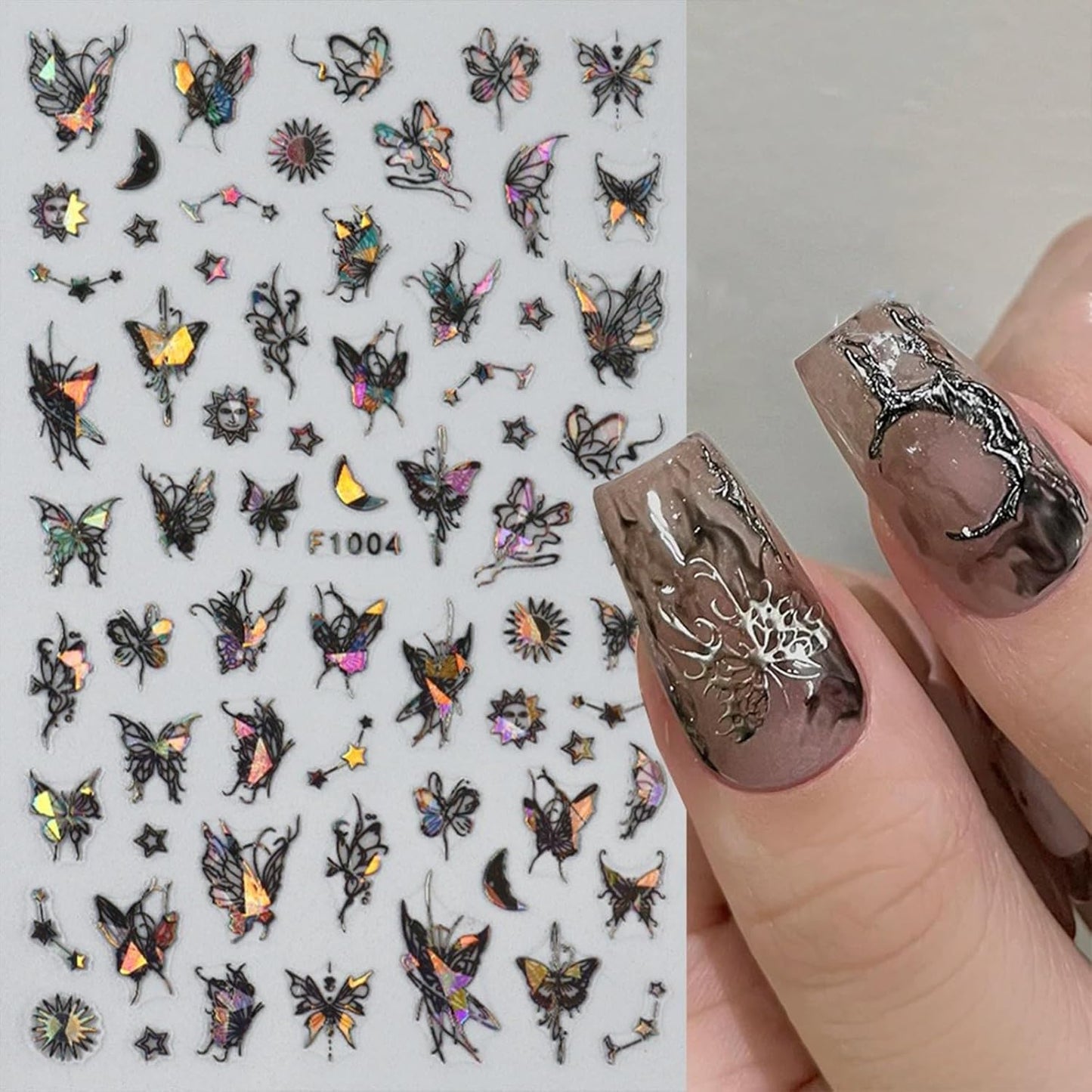Butterfly Nail Art Stickers Decals 3D Self-Adhesive Laser Butterfly Nail Stickers Holographic Butterflies Design Nail Art Supplies for Women Acrylic Nail Art Decoration Accessories 8 Sheets-Velvo Beauty