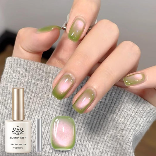 BORN PRETTY Cat Magnetic Eye Gel Nail Polish,Sweet Guava Green Pink Magnetic Gel Polish Manicure Nail Art DIY 15ml-Velvo Beauty