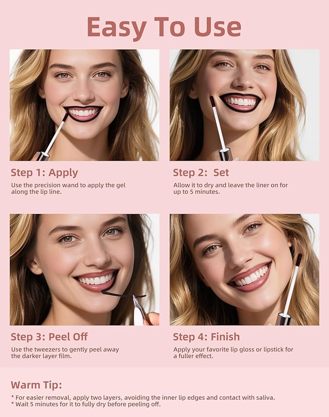 KIMUSE Peel Off Lip Stain, Long Lasting Lip Stain Peel Off with Tweezer, Waterproof Lip Liner Stain, Transfer-Proof, Highly Pigmented Color, Matte Finish-Velvo Beauty
