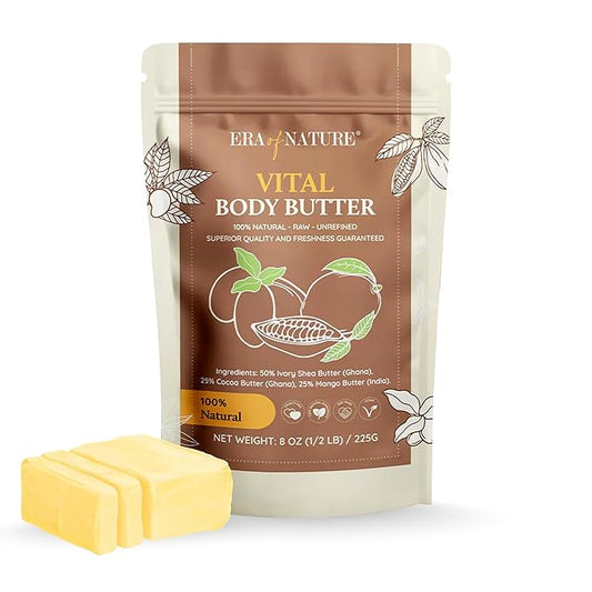 era of nature Organic Shea, Mango & Cocoa Body Butter – Raw, Unrefined, 100% Natural – Perfect Base for DIY Skincare, Body Butters, Lotions, Soaps & Lip Balms – Essential for Homemade Creations – 8oz-Velvo Beauty