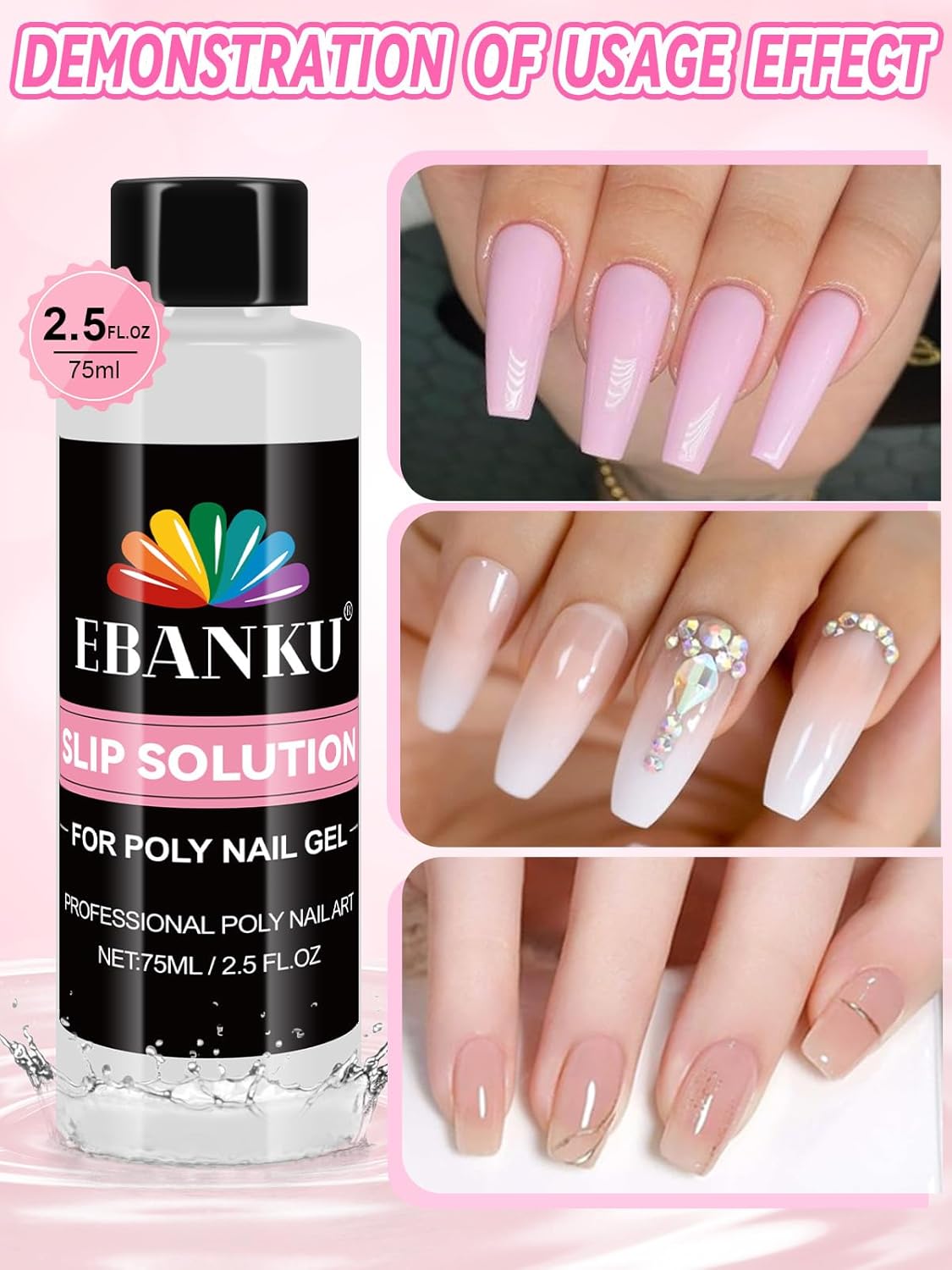 EBANKU Poly Gel Slip Solution for Nails - Anti-Stick Slip Solution for Builder Gel Nails, Brush Clean Liquid with Dual-Ended Nail Brush, 3PCS Nail Clips for Beginners & Home Salon, 2.5oz-Velvo Beauty