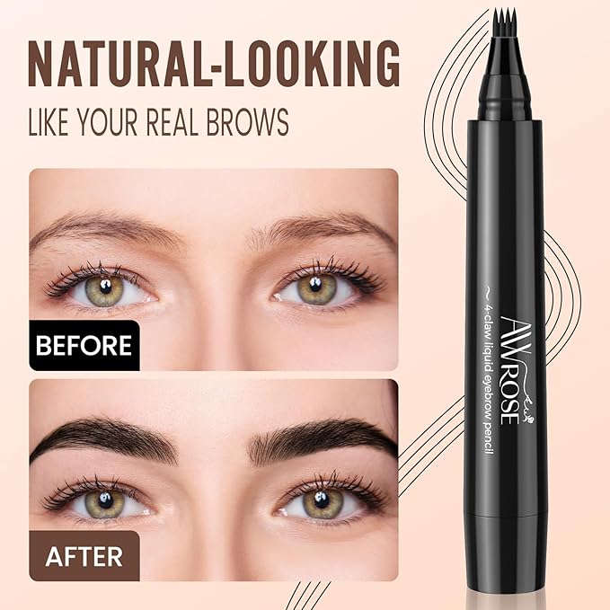 AWROSE Eyebrow Pencil, 3D Waterproof Microblading Eyebrow Pen 4 Fork Tip Tattoo Pencil, Precise Natural Brow Magic Eyebrow Pencil with Hair Like Strokes, 4 Points Multi-Used Eye Brow Pencils for Women-Velvo Beauty