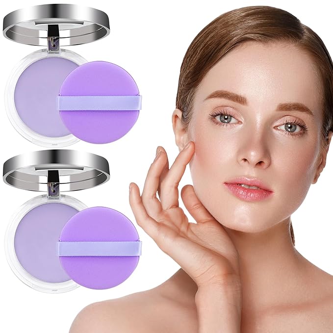 2PCS Oil Control Face Pressed Powder，zxbaers Chillab Lavender Matte Powder，Matte Smooth Setting Powder Makeup, Waterproof Long Lasting Finishing Powder, Flawless Lightweight Face Cosmetics-Velvo Beauty